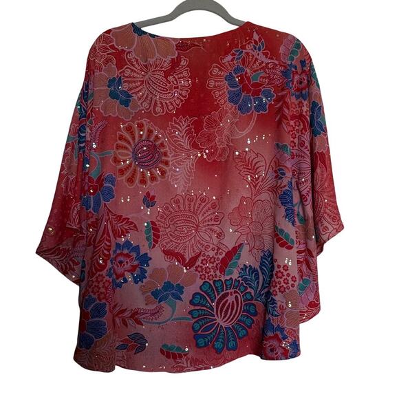 Bob Mackie Wearable Art sequin floral caftan top XS pink red blue dolman - Picture 5 of 13